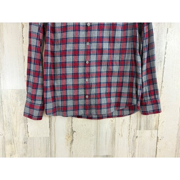 J Crew Boy Fit Plaid Flannel Button Down Shirt Gray Red Size 6 - Picture 3 of 10